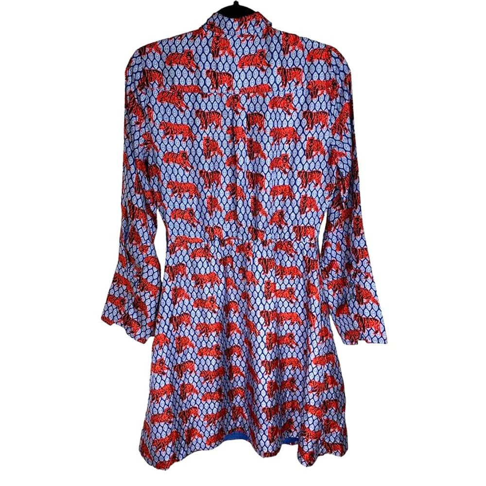 *SOLD* J. CREW COLLECTION BLUE ROAMING TIGER Silk Button Down Shirtdress - Picture 3 of 9